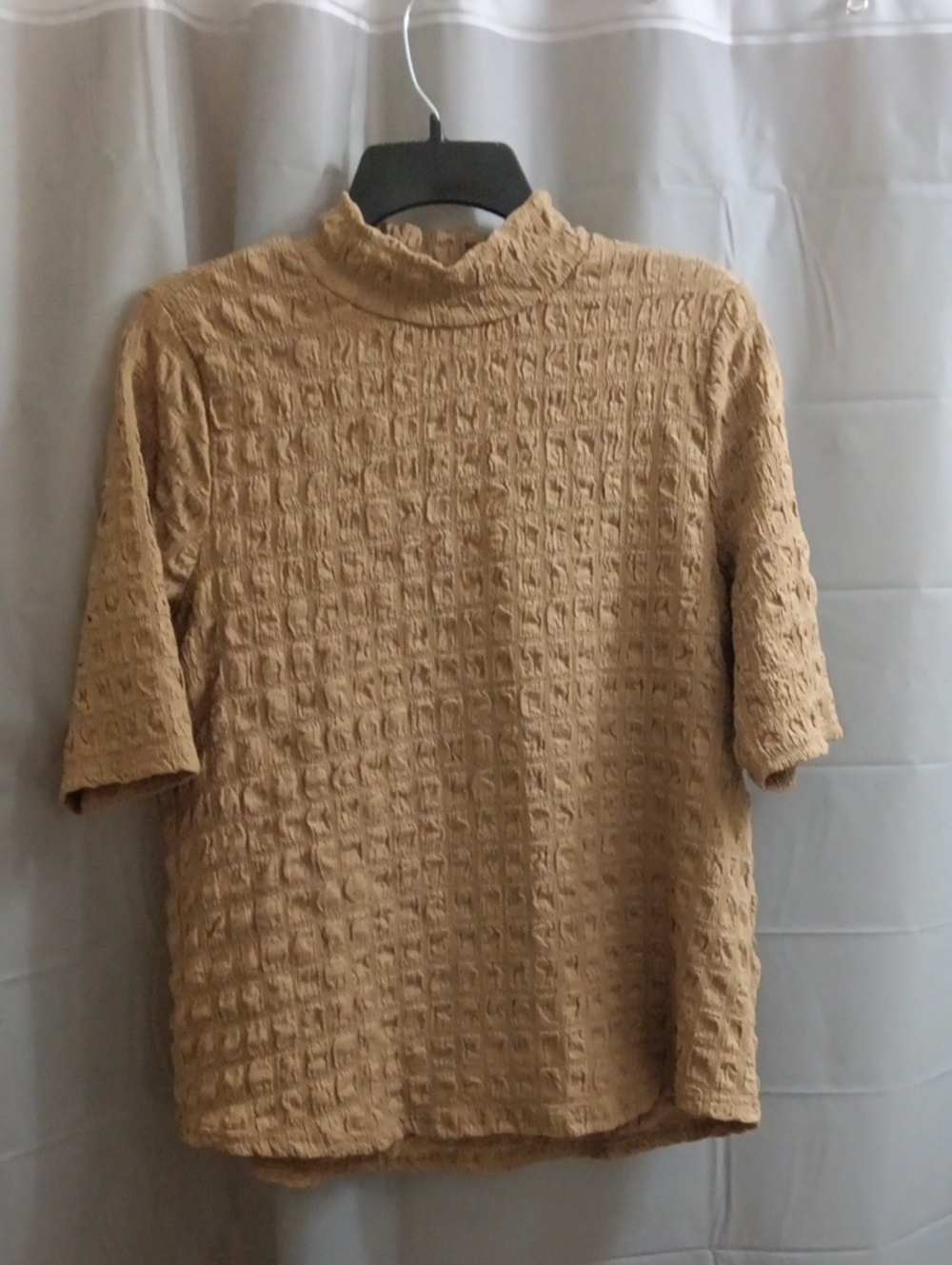 Textured Mock Neck Top in Camel Brown